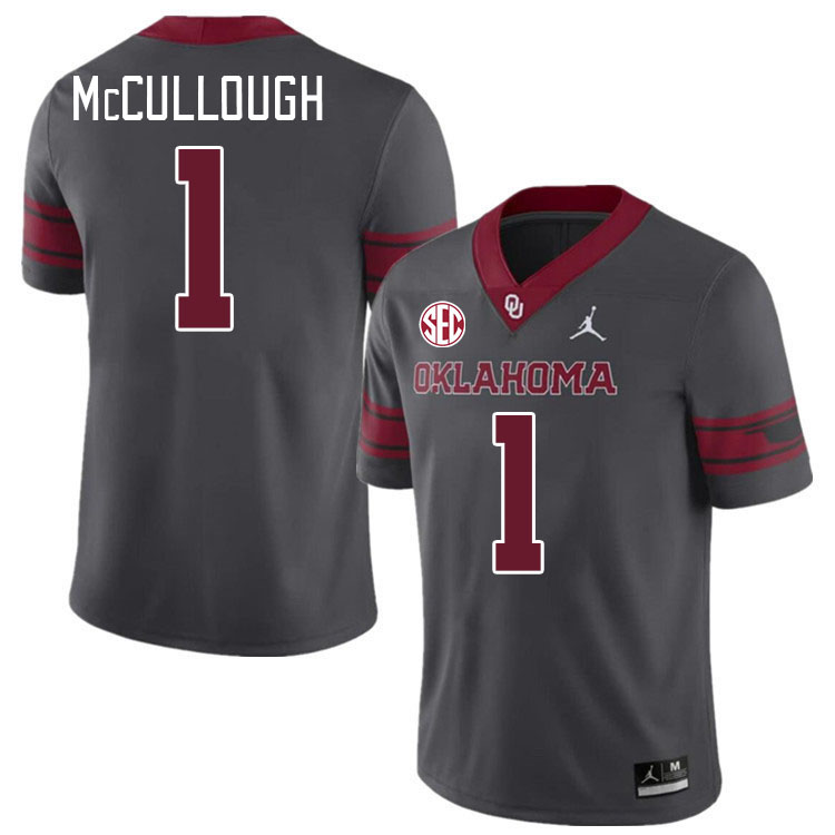 #1 Dasan McCullough Oklahoma Sooners 2024 SEC Conference College Football Jerseys-Charcoal